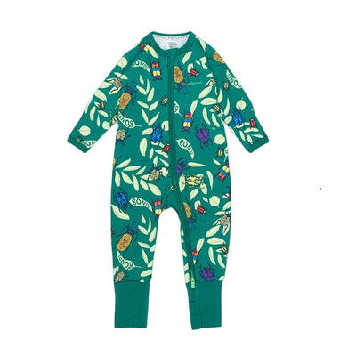 2 x Bonds Baby 2-Way Zip Wondersuit Coverall Green With Beetles