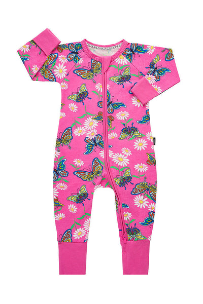 2 x Bonds Baby 2-Way Zip Wondersuit Coverall Pink Flutter On By