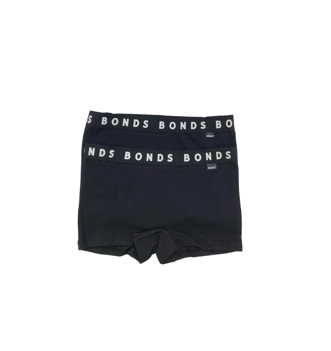 2 x Bonds Girls Stretchies Shortie Bottoms Kids Black Shorts