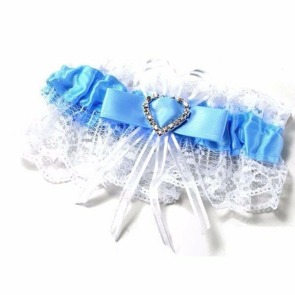 2 x Bridal Garter Wedding Lace Satin Crystal Heart Leg Band Diamante