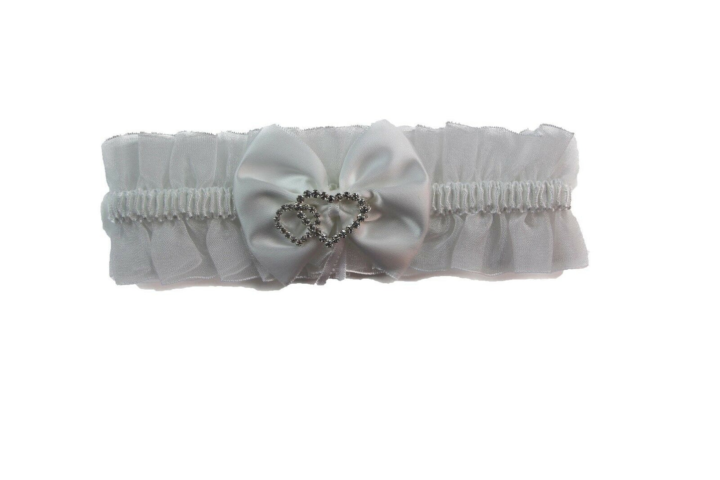2 x Bridal Garter Wedding Lace Satin Crystal Heart Leg Band Diamante