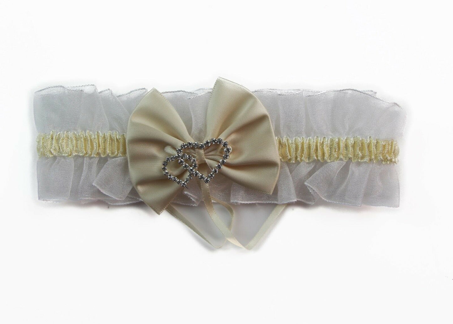 2 x Bridal Garter Wedding Lace Satin Crystal Heart Leg Band Diamante