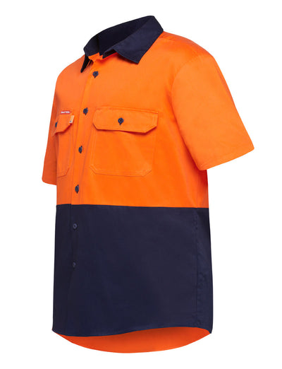 2 x Hard Yakka Core Hi Vis 2 Tone Short Sleeve Lightweight Vented Shirt - Orange