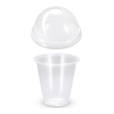 200 X Drinking Cups Clear Pp With Clear Dome Lid 12Oz / 340Ml
