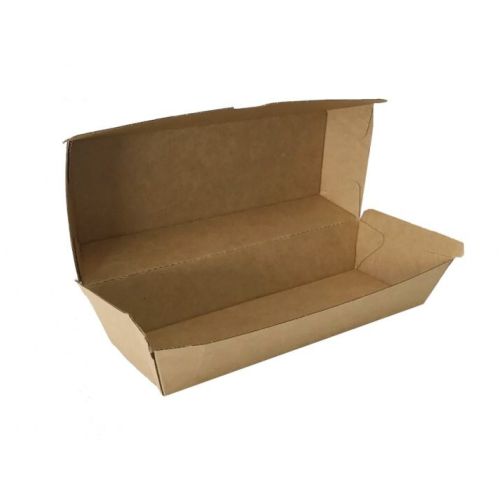 200 X Kraft Brown Disposable Hot Dog Boxes Bulk Takeaway Party Box