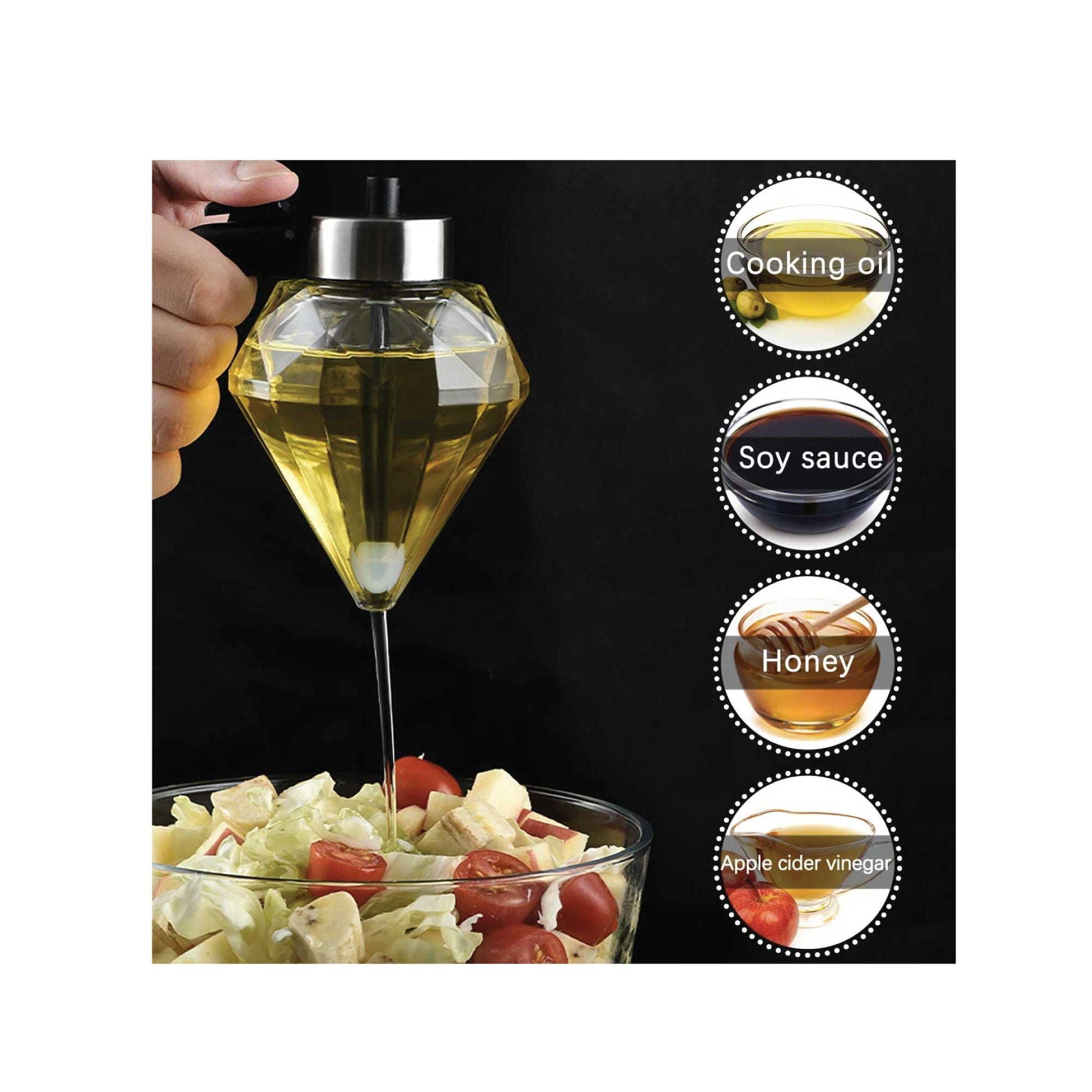 200ml Oil Honey Dispenser - Syrup Sauce Glass Pourer - Diamond Pot and Stand