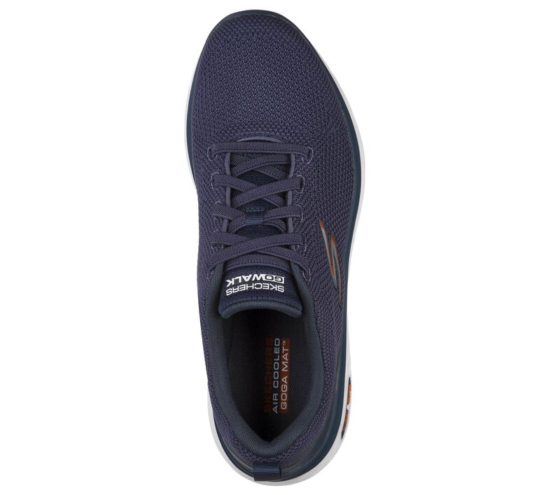 Mens Skechers Go Walk Hyper Burst - Nanocore Navy/Orange Walking Shoes