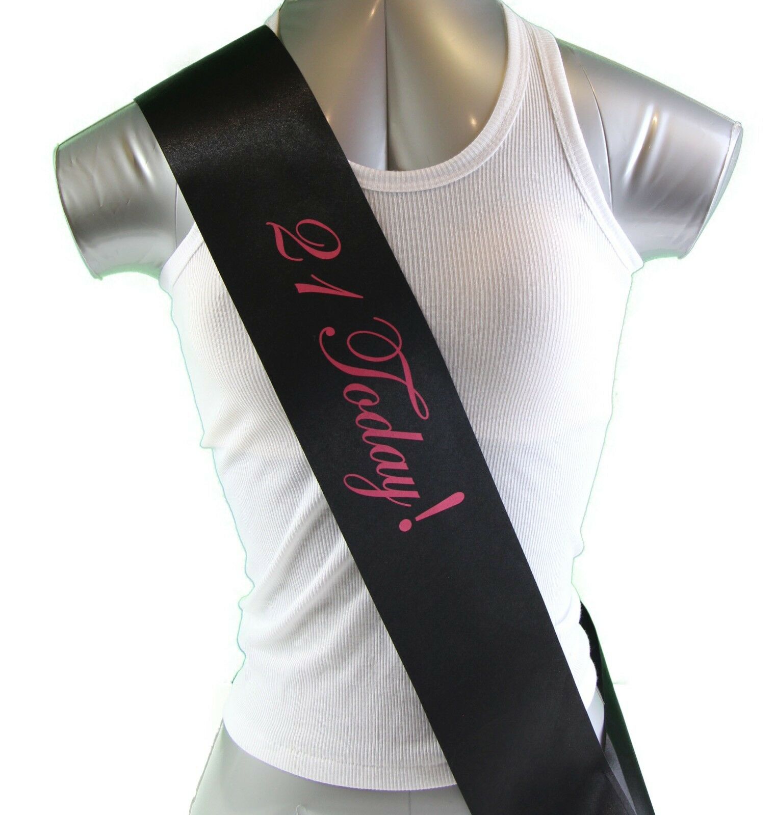 21st Birthday Sash - 21 Today! Party - Black/Hot Pink Edwardian Font