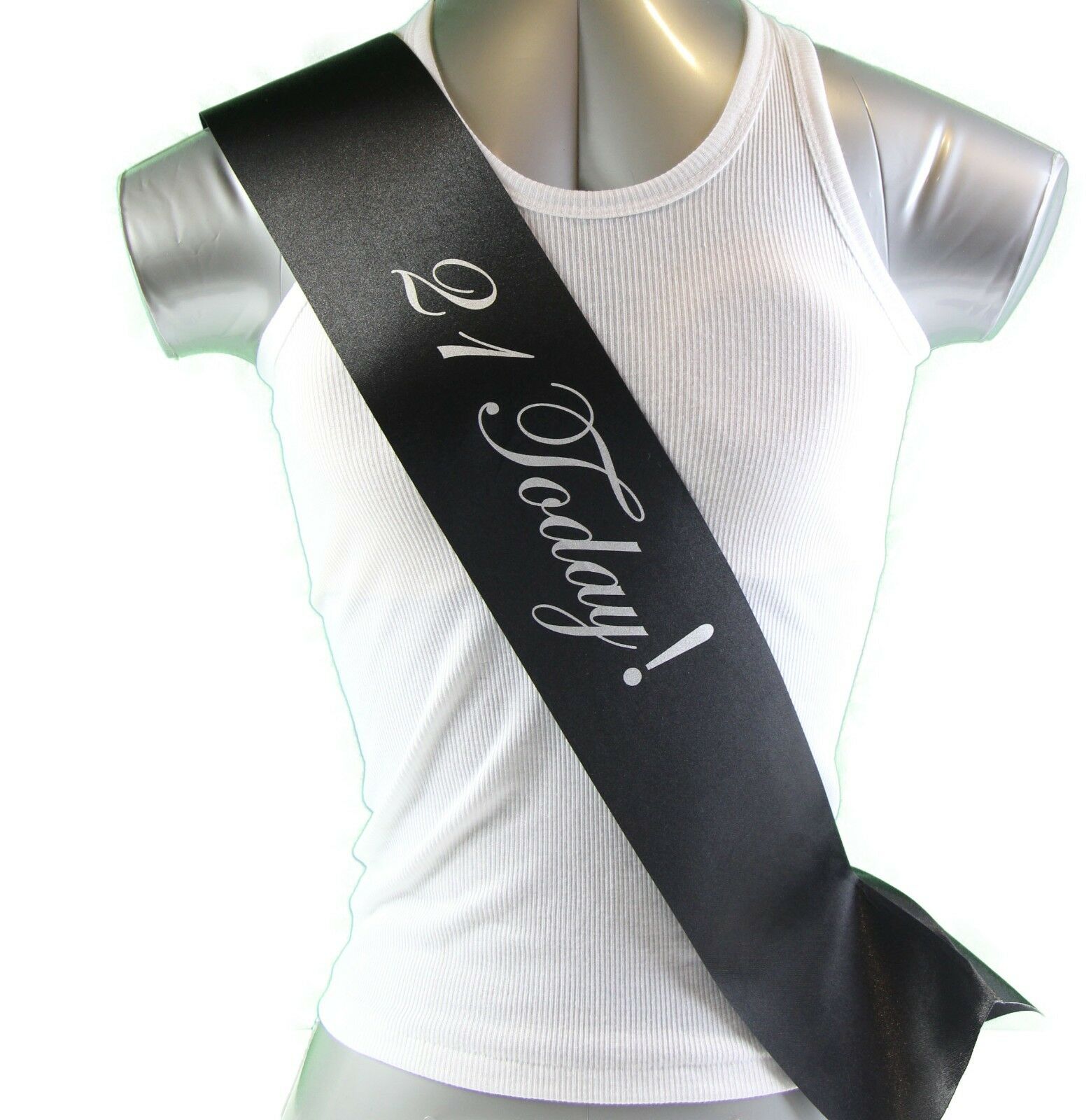 21st Birthday Sash - 21 Today! Party - Black/Silver Edwardian Font
