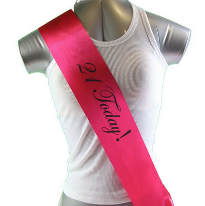 21st Birthday Sash - 21 Today! Party - Hot Pink/Black Edwardian Font
