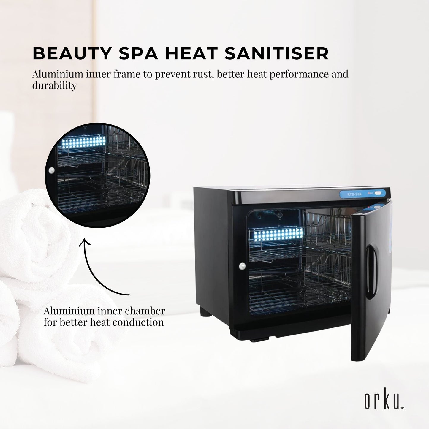 23L Black UV Electric Towel Warmer Steriliser Cabinet Beauty Spa Heat Sanitiser
