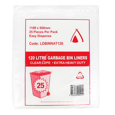 25 Pcs X 120L Clear Garbage Binliners Natural Ldpe Heavy Duty Bin Liners Bags