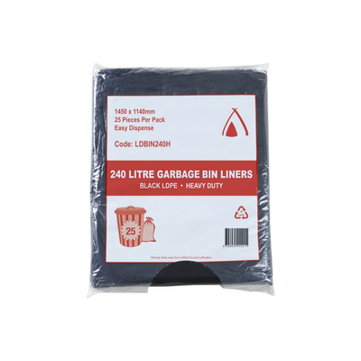 25 Pcs X 240L Black Garbage Bin Liners Ldpe X-Large Heavy Duty Commercial Bags
