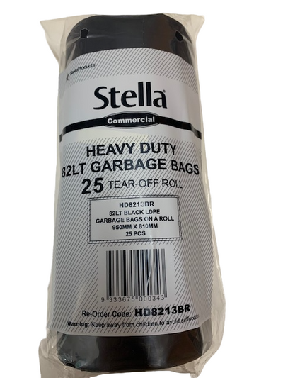 25 Pcs X 82L Black Garbage Bin Liners Heavy Duty Extra Strong Bags