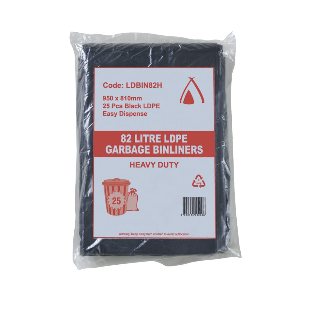 25 Pcs X 82L Black Garbage Binliners Ldpe Heavy Duty Bin Liners Commercial Bags