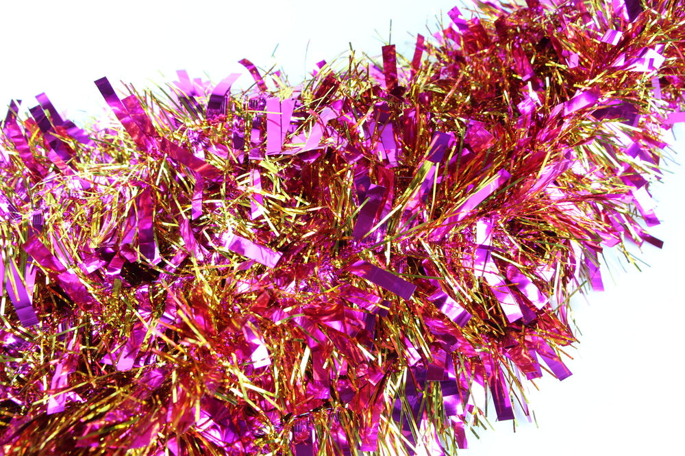 25 X Christmas Tinsel Thick 2-Tone Xmas Garland Tree Decorations - Hot Pink/Gold