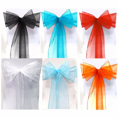 25 X Organza Bows Chair Sashes Wedding Engagement Black White Silver Seat Bow