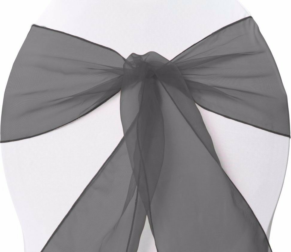 25 X Organza Bows Chair Sashes Wedding Engagement Black White Silver Seat Bow