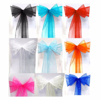 25 X Organza Bows Chair Sashes Wedding Engagement Black White Silver Seat Bow