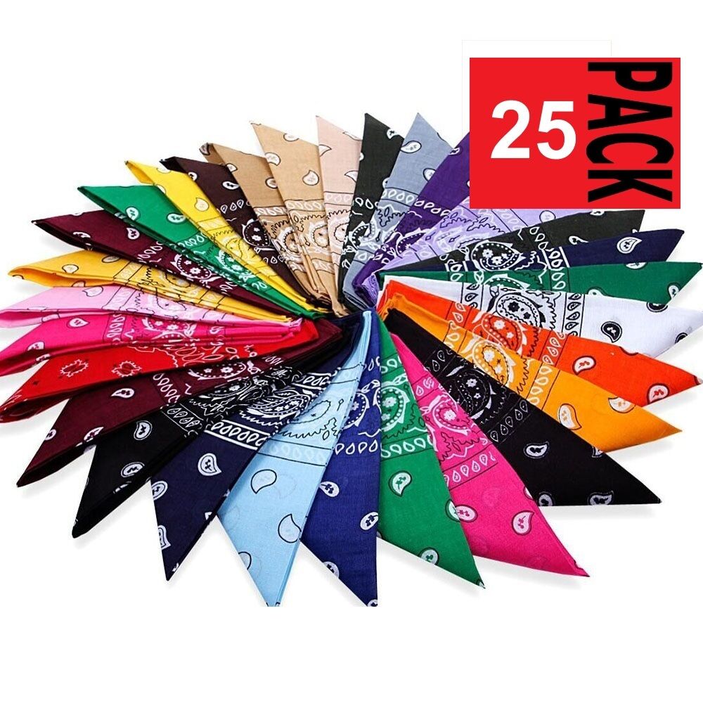 25 X Paisley Bandana Cotton Head Wrap Neck Scarf Assorted Colours Black Red