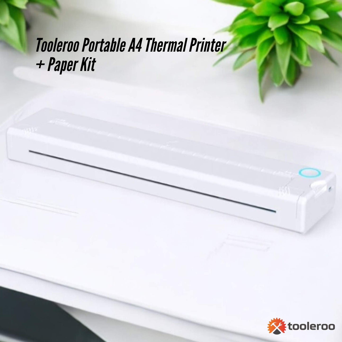 Tooleroo Portable A4 Thermal Printer White + Paper Kit - Wireless and Inkless