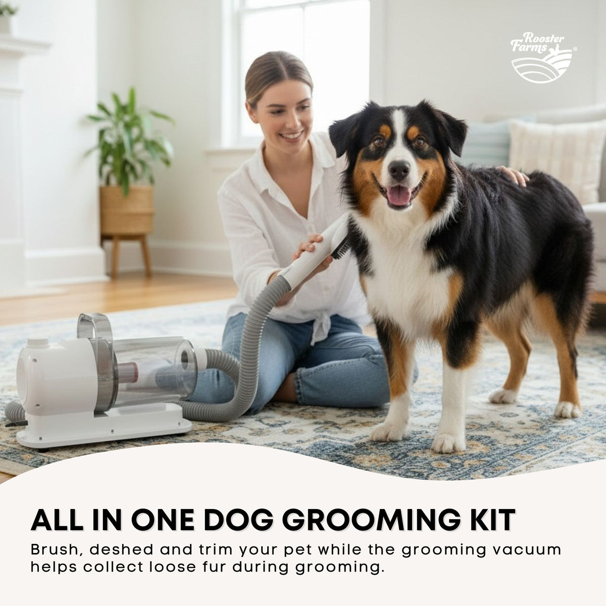 Rooster Farms Dog Grooming Vacuum 7 in 1 Pet Hair Clippers Brush Kit 2.5L