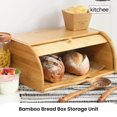 Kitchee 40cm Bamboo Bread Box - Storage Bin Keeper Kitchen Counter Container