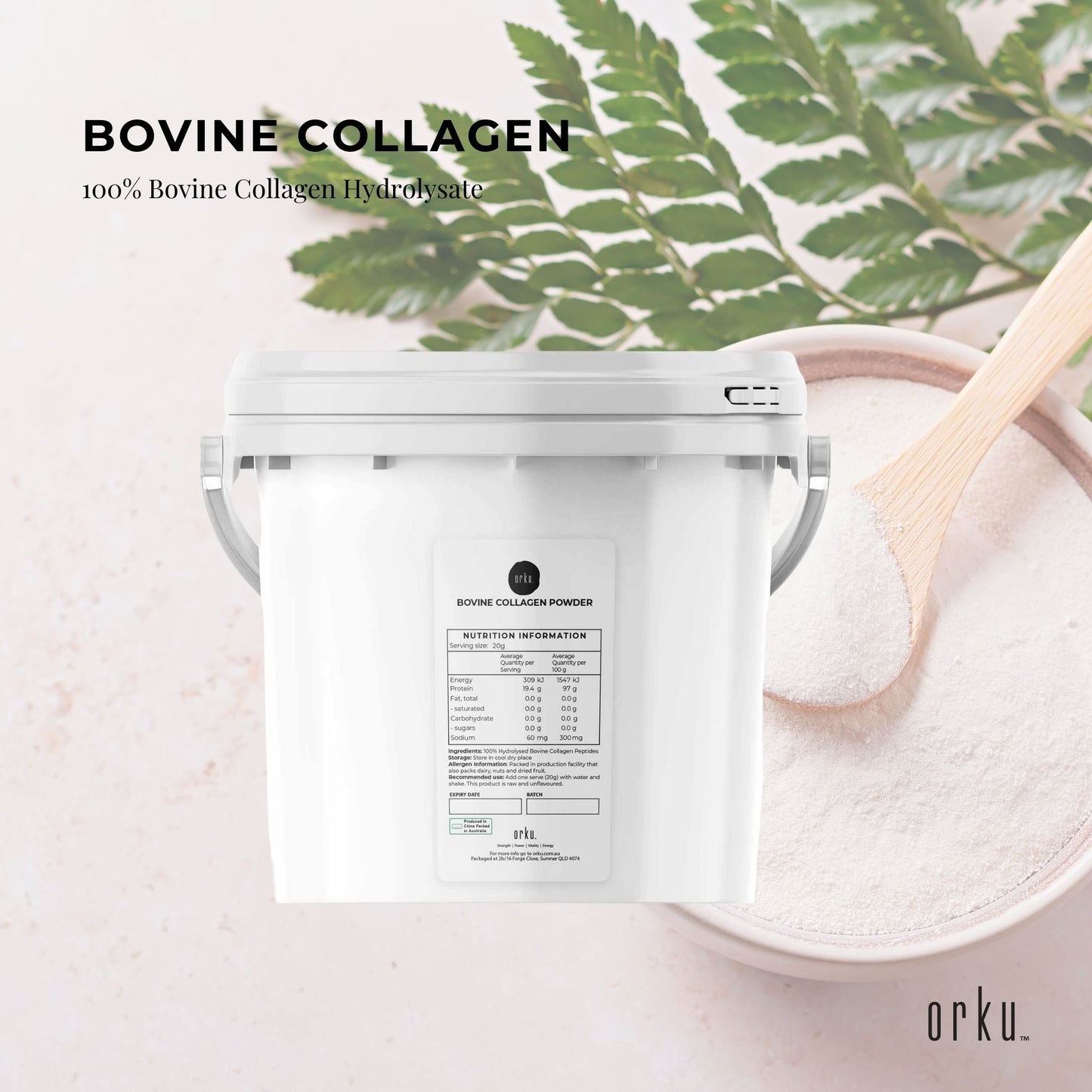 2.5Kg Collagen Powder Bucket - Bovine Protein Peptide Supplement Unflavoured