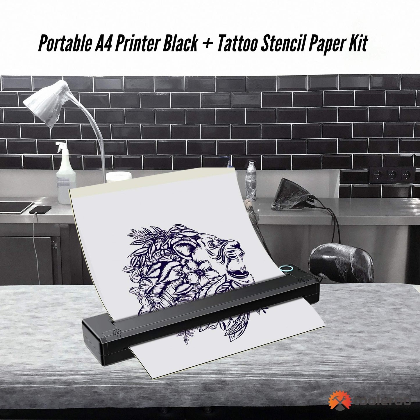 Tooleroo Portable A4 Thermal Printer Black + Tattoo Stencil Paper - Wireless