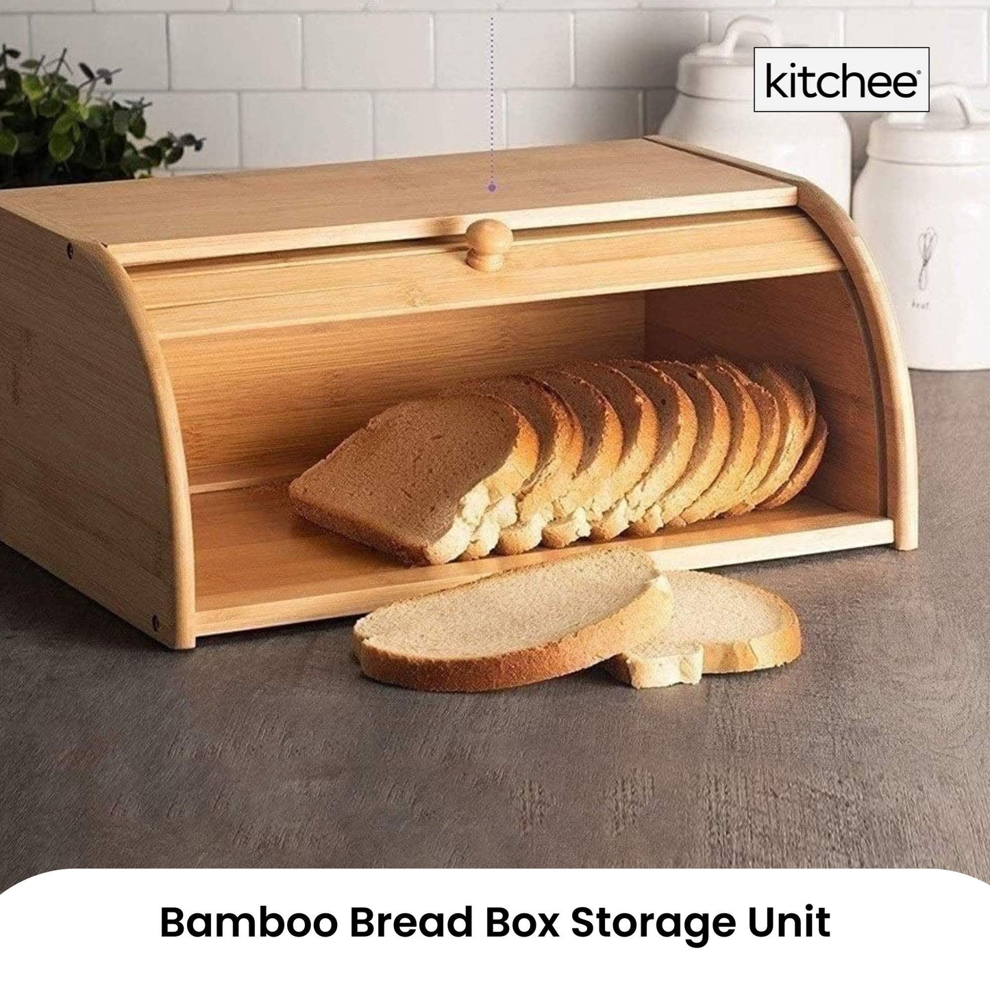 Kitchee 40cm Bamboo Bread Box - Storage Bin Keeper Kitchen Counter Container