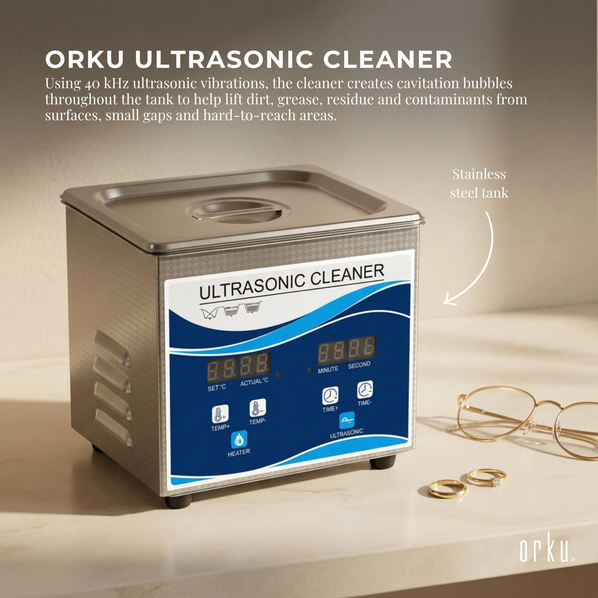 Orku 3.2L Ultrasonic Jewellery Cleaner Professional Machine + Digital Timer