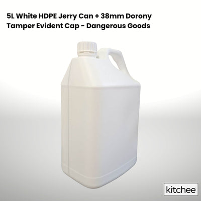 10x 5L White HDPE Jerry Can + 38mm Tamper Evident Cap - Dangerous Goods