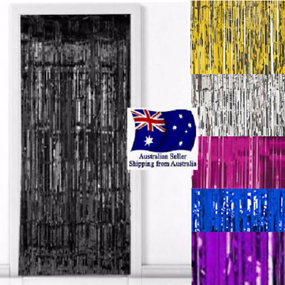 2m Metallic Tinsel Door Curtain Backdrop Foil Kids Party Shiny Black Gold Silver