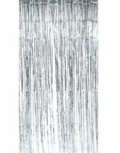 2m Metallic Tinsel Door Curtain Backdrop Foil Kids Party Shiny Black Gold Silver