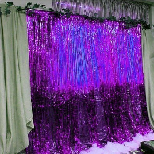 2m Metallic Tinsel Door Curtain Backdrop Foil Kids Party Shiny Black Gold Silver