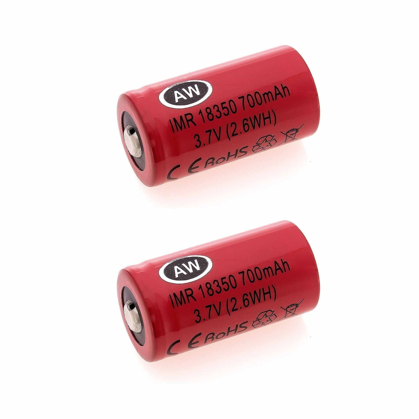 2x AW IMR 18350 Rechargeable Batteries - 700mAh 3.7V Lithium Li-ion Battery