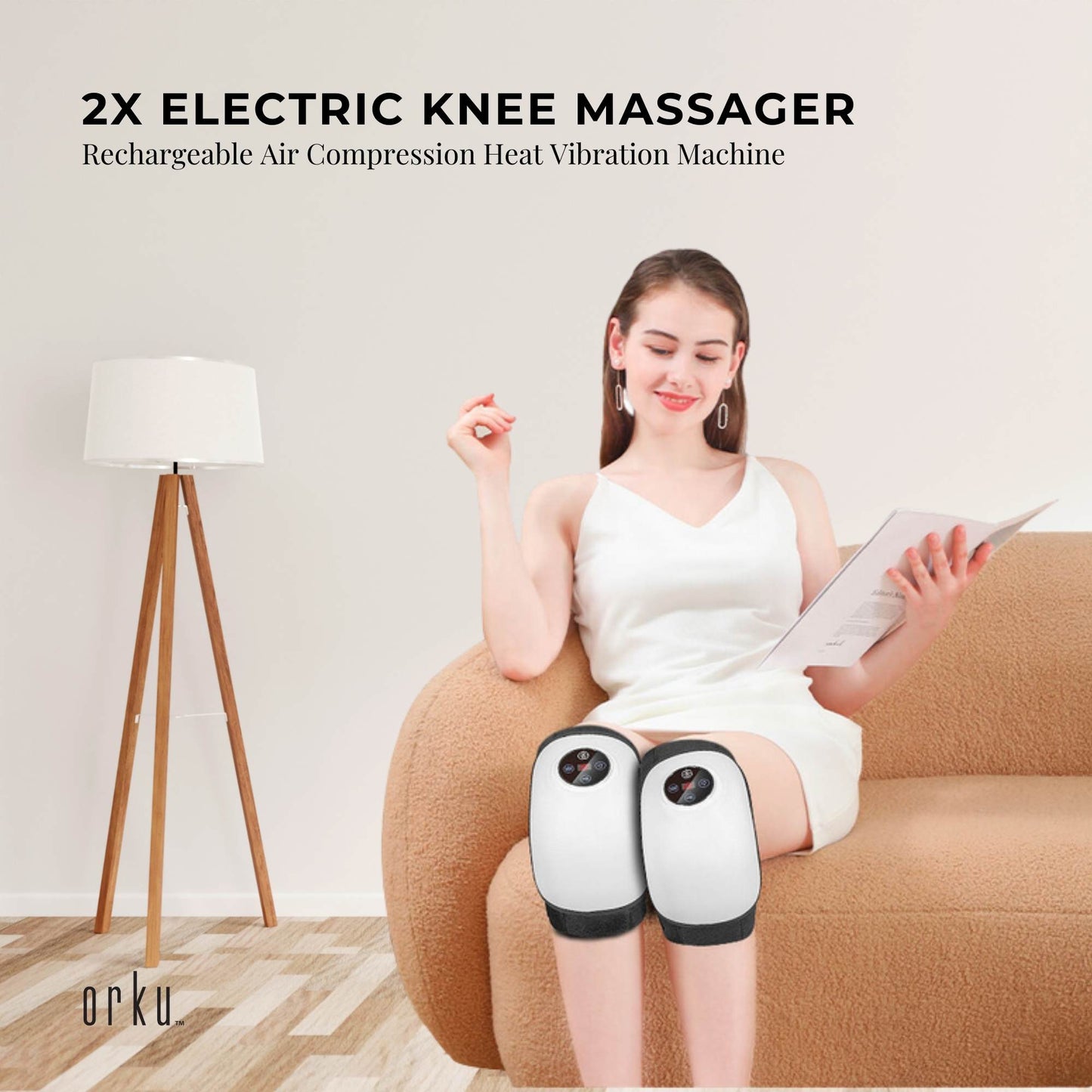 2x Electric Knee Massager - Rechargeable Air Compression Heat Vibration Machine