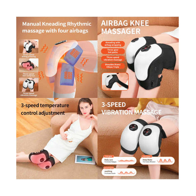 2x Electric Knee Massager - Rechargeable Air Compression Heat Vibration Machine