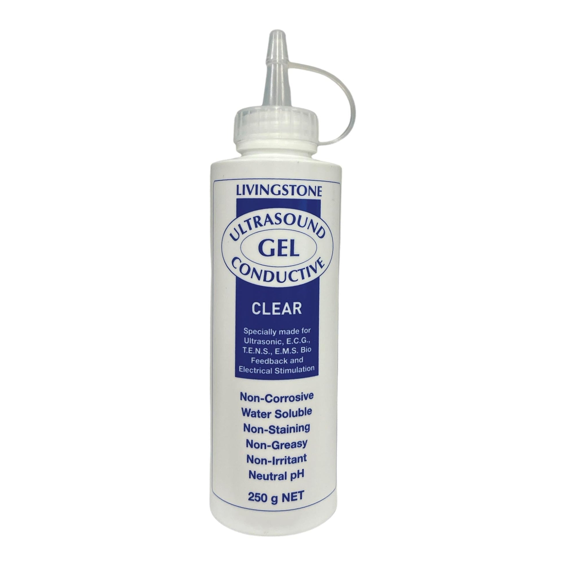 2x Livingstone 250ml Conductive Ultrasound Lubricating Gel - Squeeze Bottle