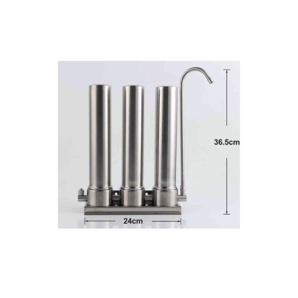 3 Stage Countertop Water Filter Stainless 10" Triple Ceramic Filtration System