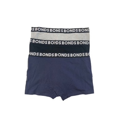 3 x Bonds Mens Everyday Trunks Underwear Grey / Black / Blue Undies