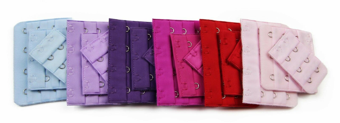 3 x Bra Extender Coloured Clip Hook Extenders Assorted Hooks And Colours