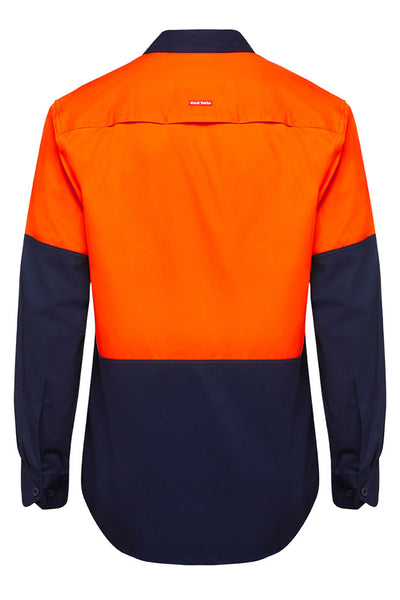 3 x Hard Yakka Basic 2 Tone Long Sleeve Vented Drill Shirt Orange Navy