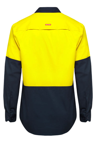 3 x Hard Yakka Basic 2 Tone Long Sleeve Vented Drill Shirt Yellow Navy
