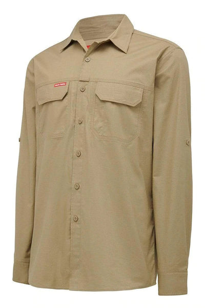3 x Mens Hard Yakka Flex Ripstop Long Sleeve Shirt Work Wear Khaki Y04305