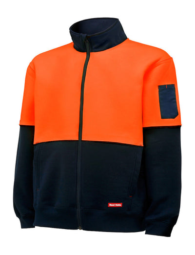 3 x Mens Hard Yakka Hi Vis Full Zip Brushed Fleece Jacket Orange/Navy Y06765