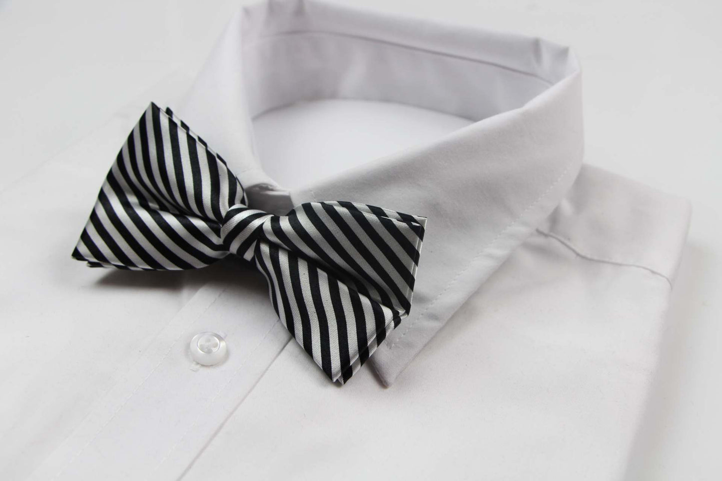 Mens Black & White Diagonal Striped Bow Tie