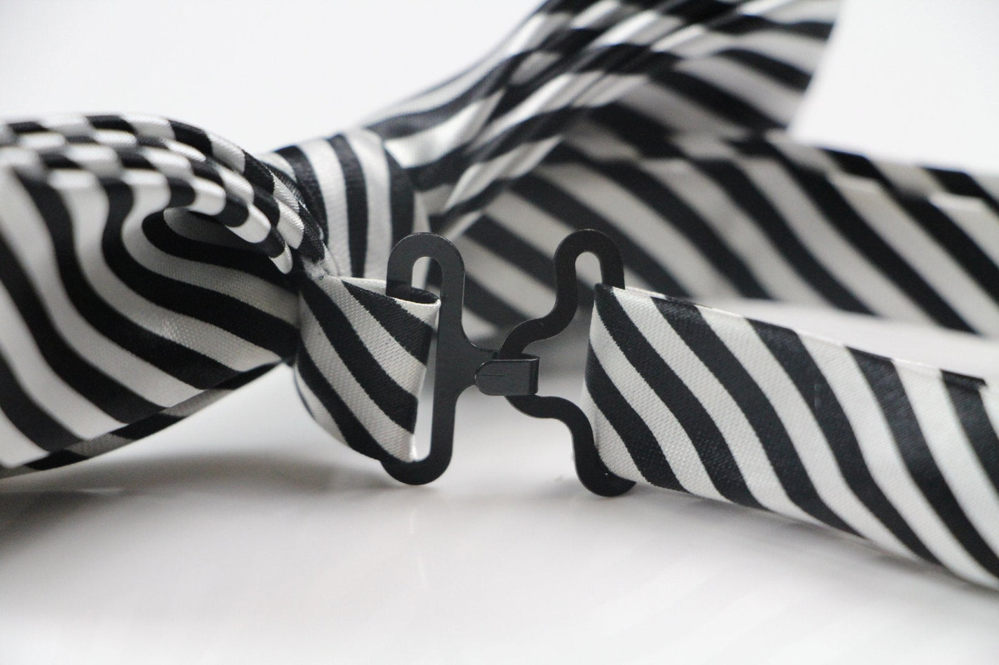 Mens Black & White Diagonal Striped Bow Tie