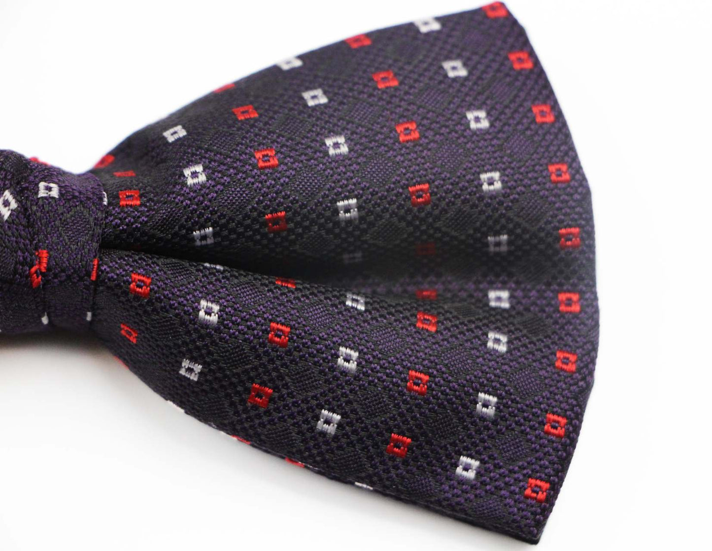 Mens Purple & Black With Red & White Silver Squares Patterned Bow Tie