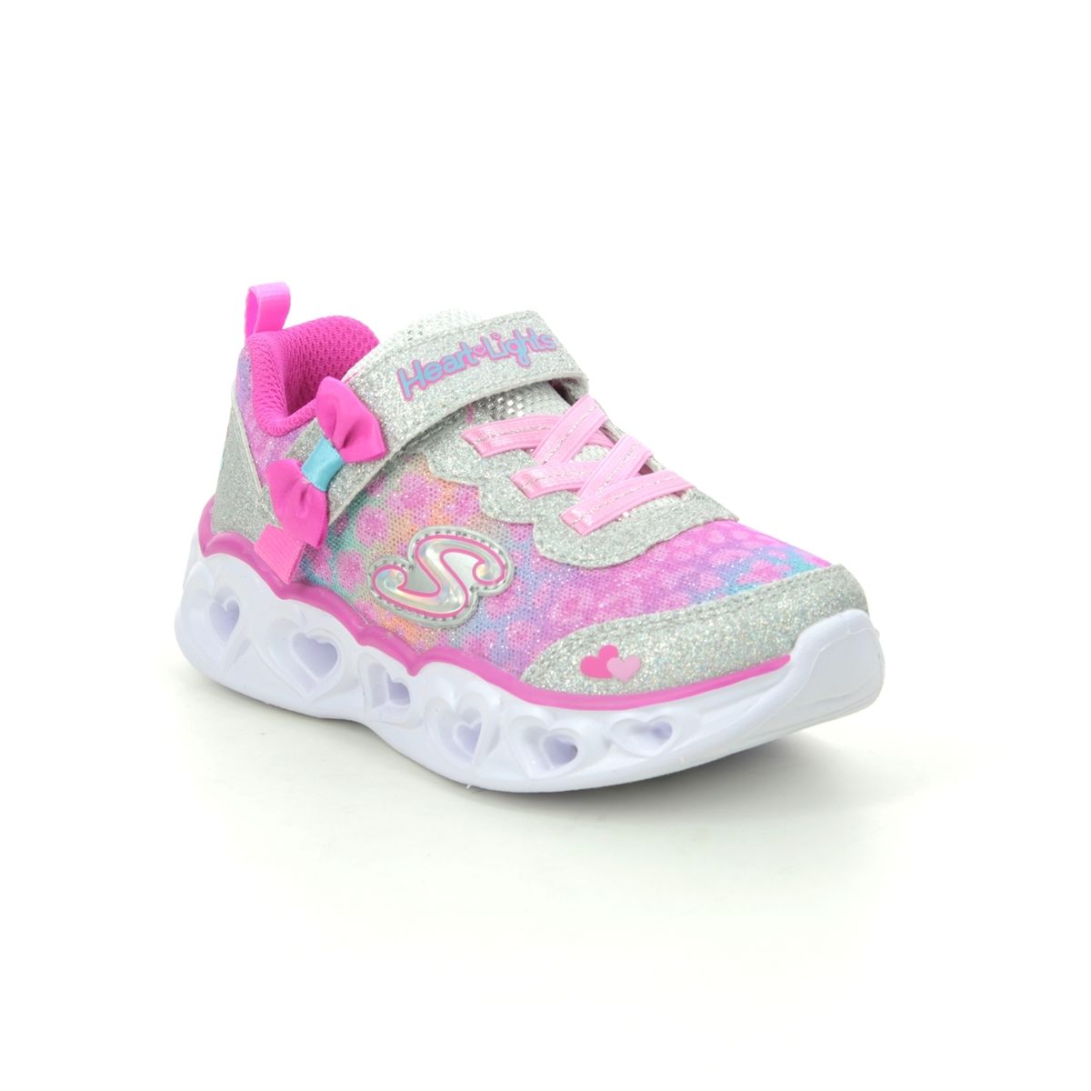 Kids Skechers Heart Lights Untamed Silver/Hot Pink Infant Girls Light Up Trainers